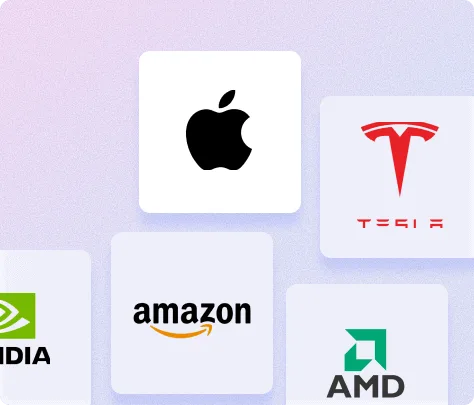 High-tech company logos including Apple, Tesla, NVIDIA, Amazon, AMD for investment and technology insights.